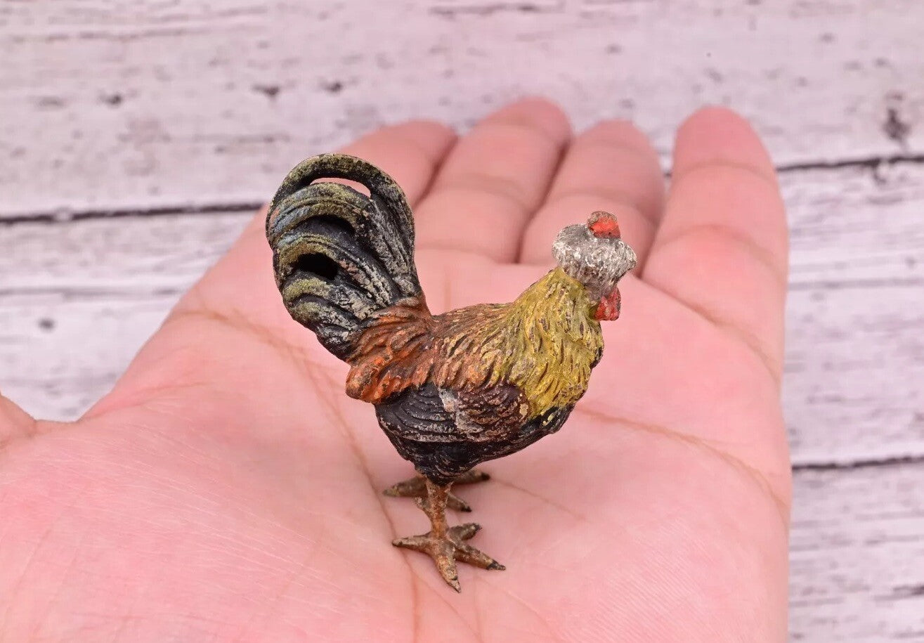Original & Beautiful Antique Austrian Vienna Cold Painted Bronze of Rooster5