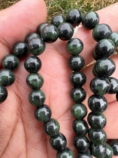 Original Green Antique / Vintage Spinach Natural Nephrite Jade Beaded Necklace2