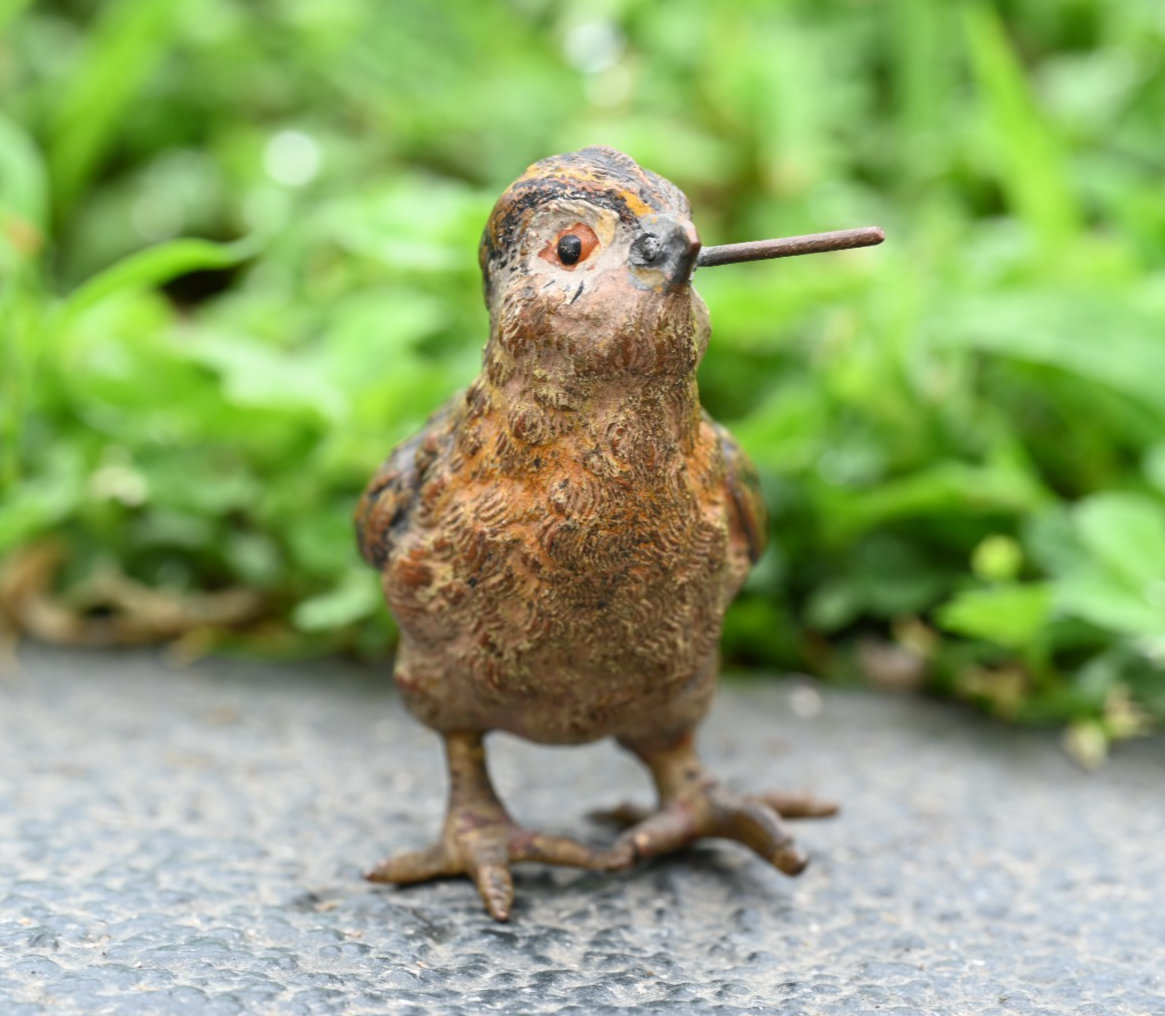 Antique 1900s Austrian Vienna Cold Painted Bronze Figure of Chick with Stem2