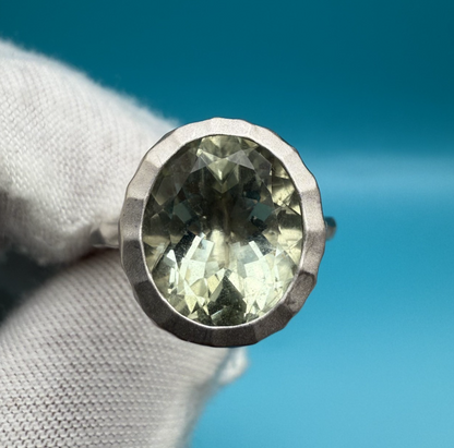 Large Green Amethyst (Prasiolite) & Sterling Silver Bezel Setting Ring0