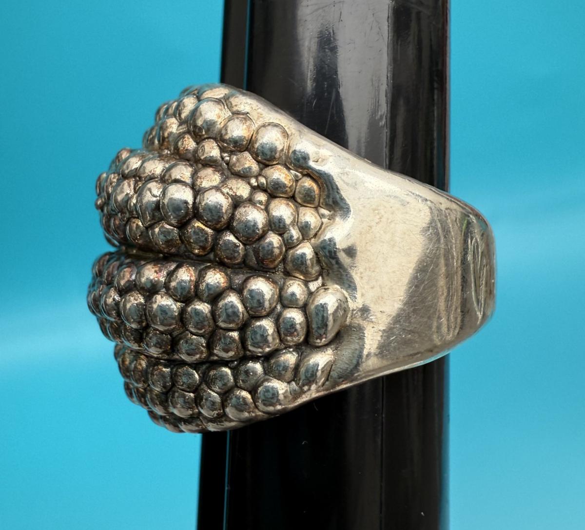 Vintage Textured Weighted Sterling Silver Ring Stamped Israel3
