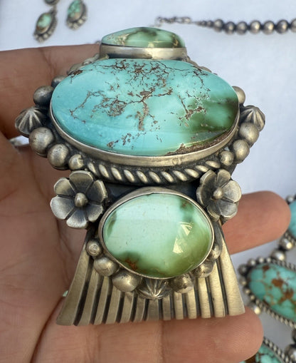 Native American Turquoise &Sterling Squash Blossom Jewelry Set By Maynard Garcia13