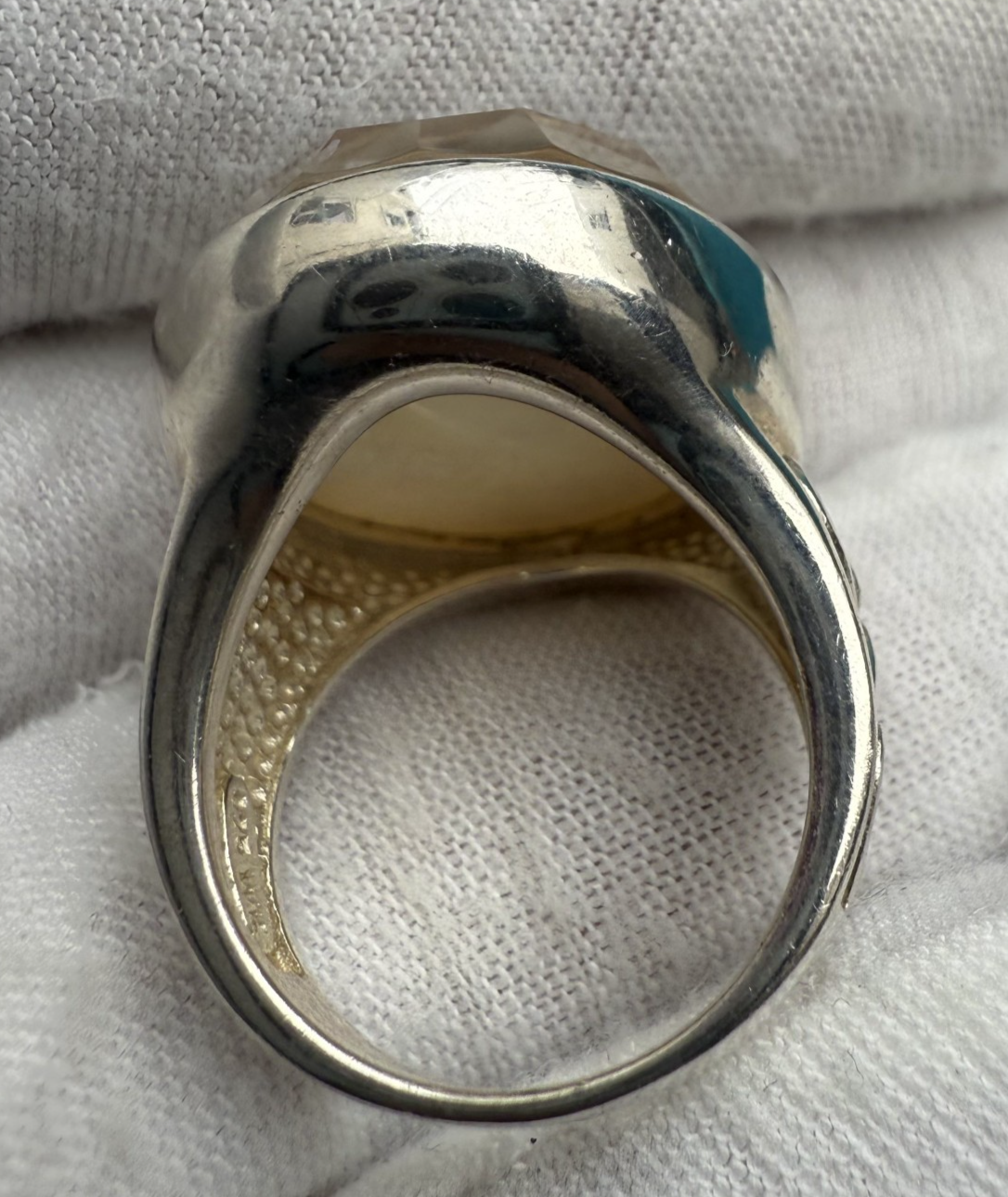 Vintgage Whitney Kelly Sterling Silver Ring with Faceted Mother of Pearl 8