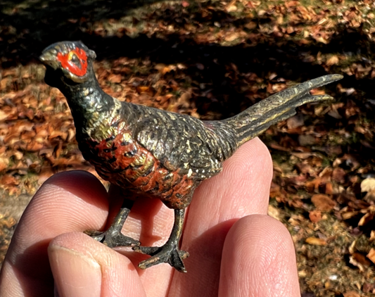 Small Antique Austrian Vienna Cold Painted Bronze Figure of Ring Neck Pheasant1