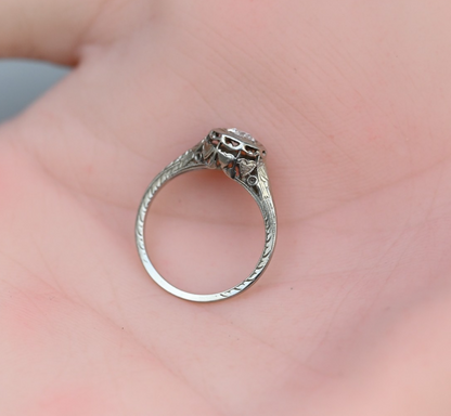 Superb Antique Art Deco Period 18K White Gold Filigree Ring with .20 ct Diamond7