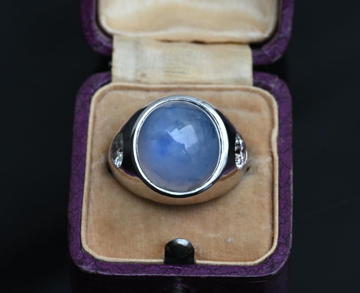 Stunning 22 ct Natural No Heat Blue Star Sapphire 18K White Gold Ring GIA Cert.2