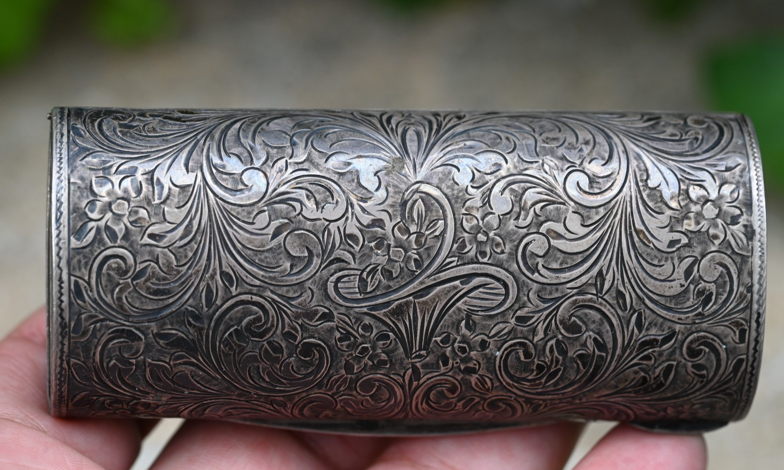 Engraved 800 Silver Lipstick / Vesta Case Intricate Victorian Floral Scrollwork2