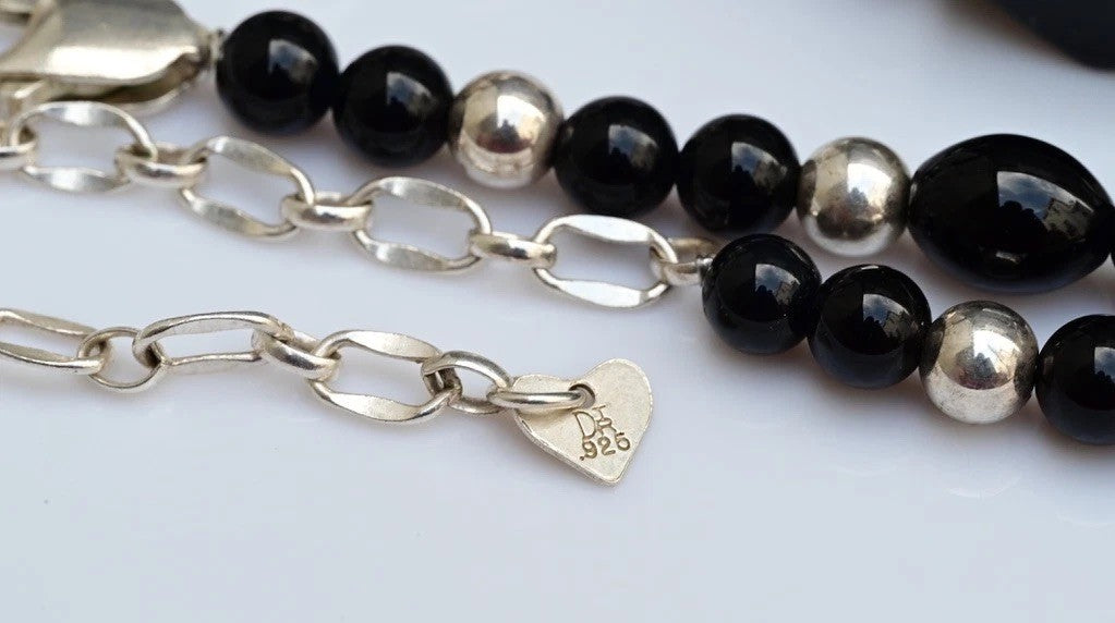 Vintage Jay King Desert Rose Trading (DTR) Black Onyx & Pearl Sterling Necklace4