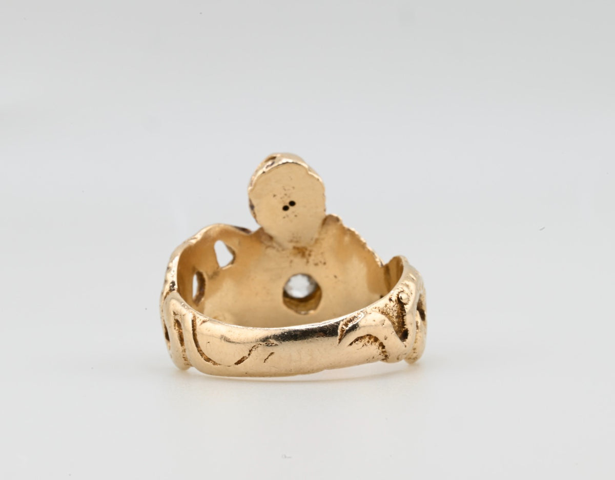 ANTIQUE ART DECO PERIOD 14K GENIE & DOUBLE SNAKE RING OLD EURO DIAMOND IGI CERT.7