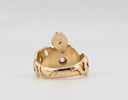 ANTIQUE ART DECO PERIOD 14K GENIE & DOUBLE SNAKE RING OLD EURO DIAMOND IGI CERT.7