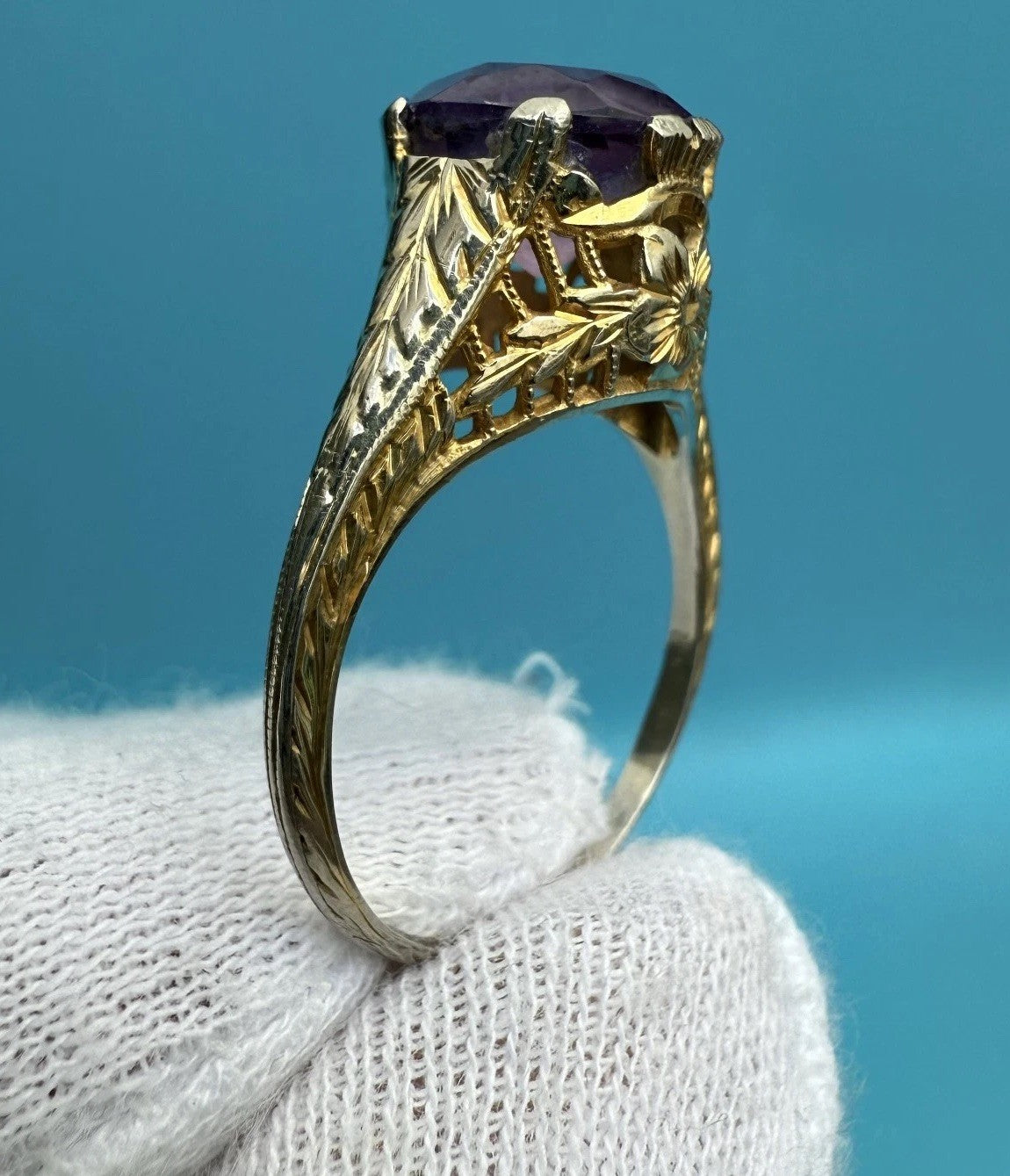 Awesome Antique Edwardian / Art Deco 1900s 14k Yellow Gold Filigree Ring 7