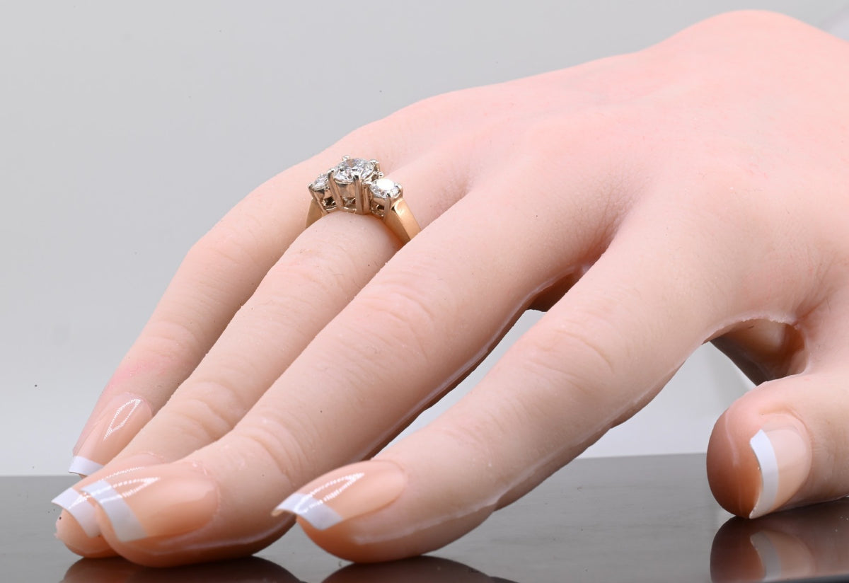 Beautiful Three stone 1.25 cttw Diamond & 14k Yellow Gold Ring IGI Certified4