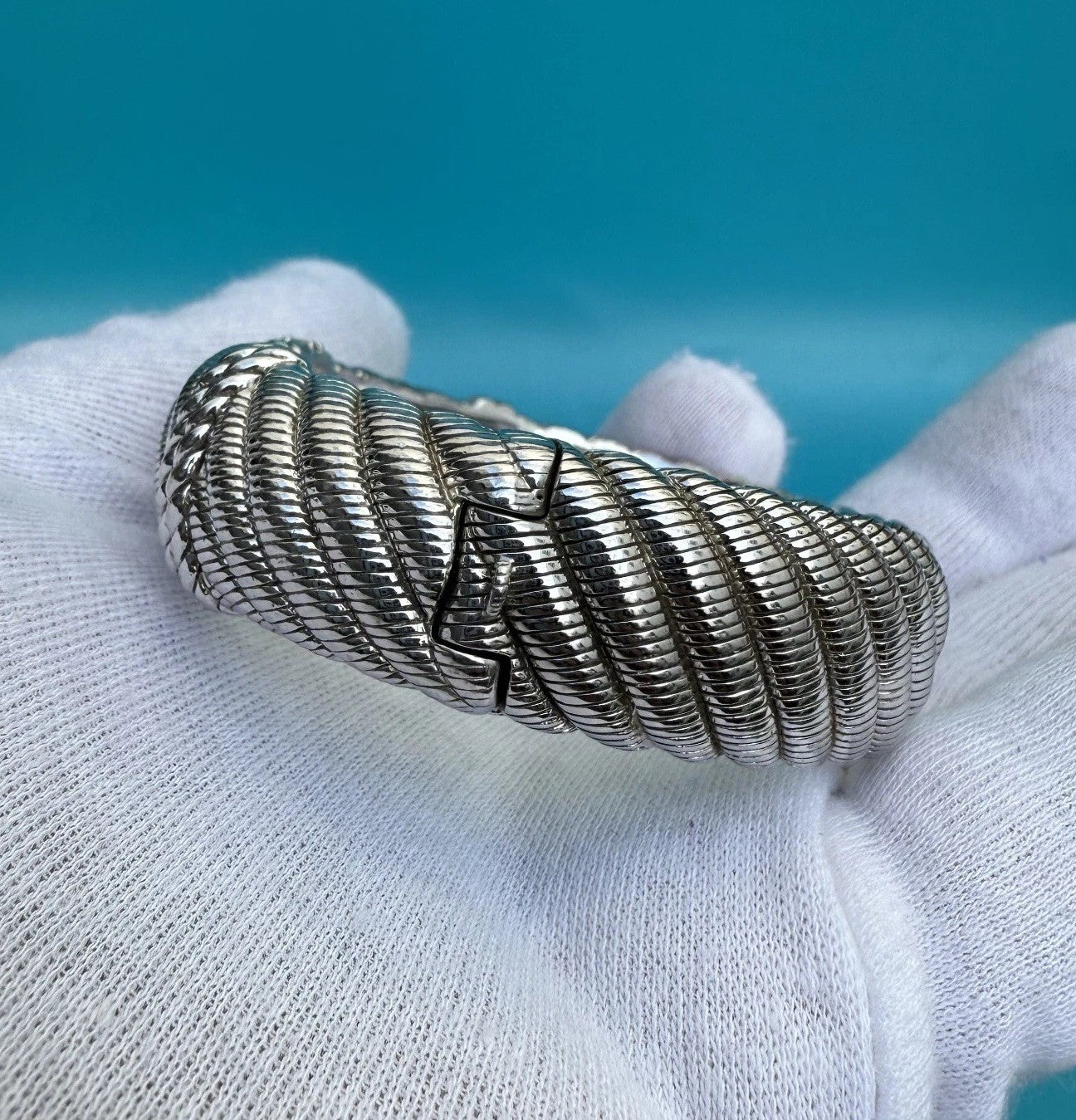 Original Judith Ripka Sterling Silver & Cable Twist Hinged Cuff Bracelet5