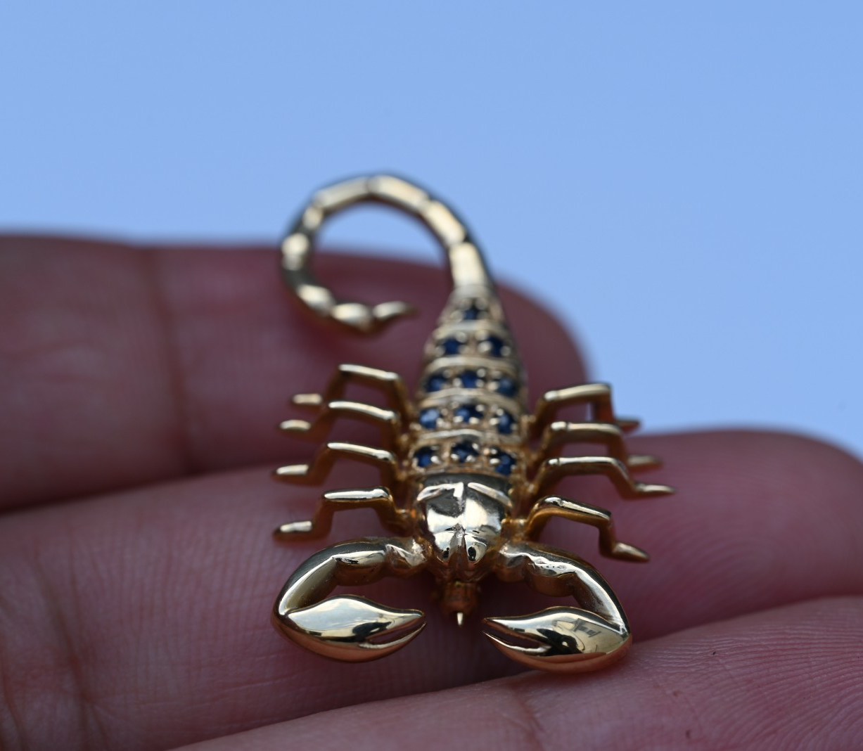 Lovely Yellow Gold Scorpion Brooch Pin with Natural Sapphire Accents3