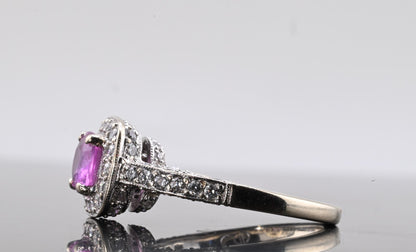 Vintage 1 ct Natural Pink Sapphire & Halo Diamond Ring 14K W  Gold IGI Certified6