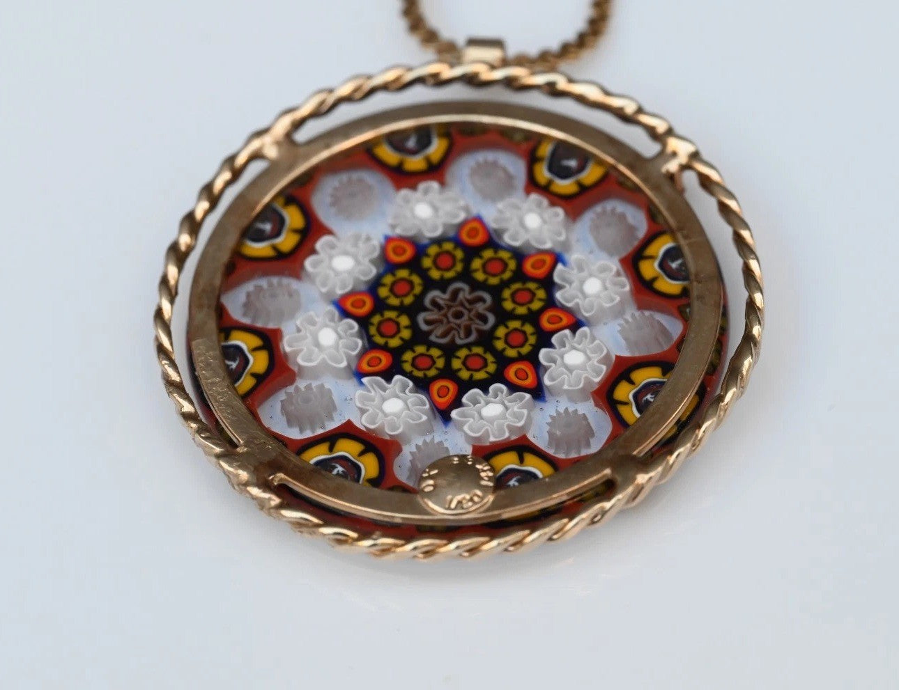 Vintage Italian Murano Millefiori Art Glass Pendant Set in 14K Gold Filled1
