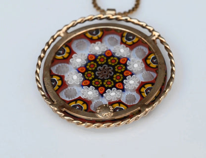 Vintage Italian Murano Millefiori Art Glass Pendant Set in 14K Gold Filled1