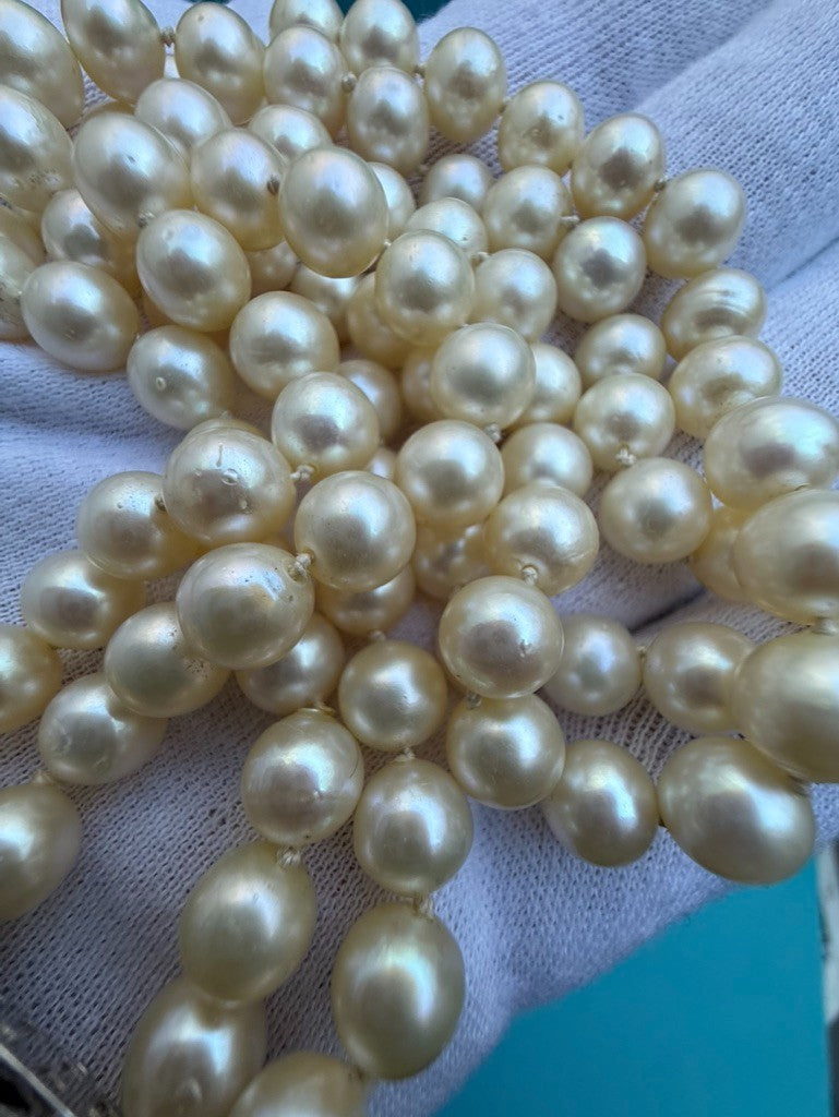 Genuine Early Vintage String of Cultured Pearls 14K White Gold Clasp MGM J8