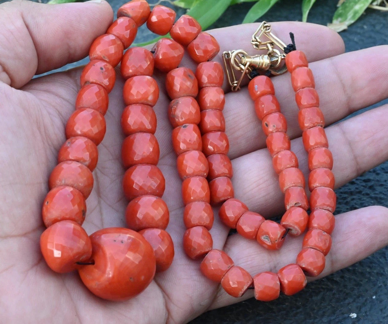 Authentic Antique Faceted Natural Deep Red Coral Beaded Necklace Possibly AKA1