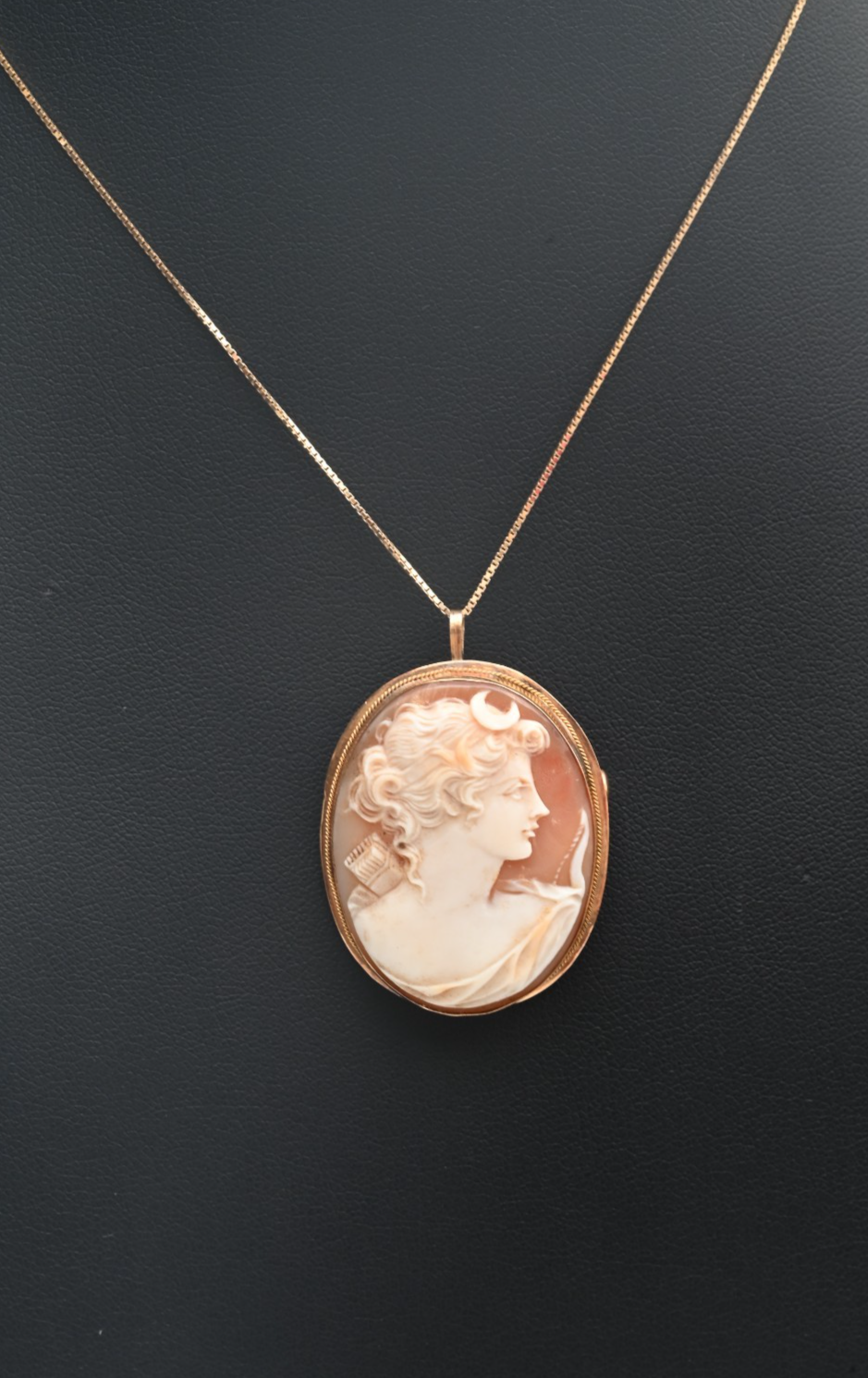 Antique Cameo Hand-Carved Profile of Goddess Diana (Artemis) 18K YG Pendant1