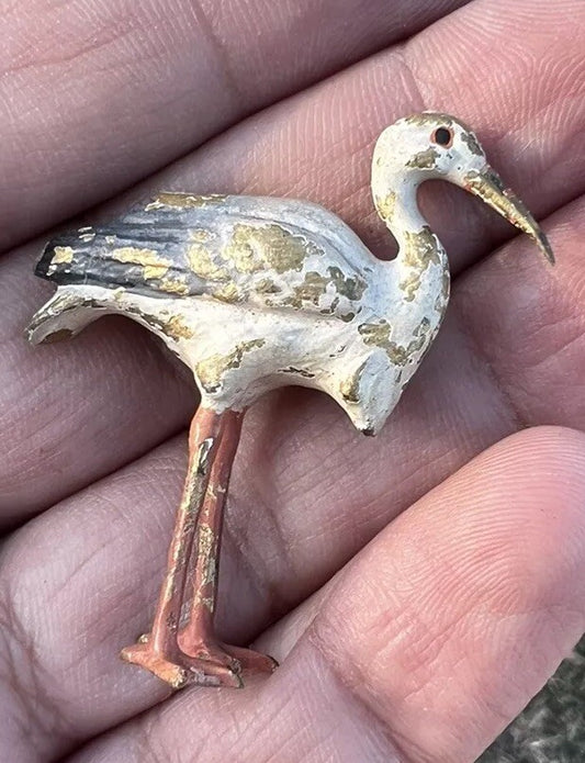 Antique Austrian Vienna Cold Painted Bronze Figure of Stork Bird0