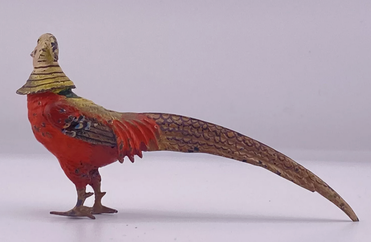 Large Antique Austrian Vienna Cold Painted Bronze Figure of Golden Pheasant 5"L2
