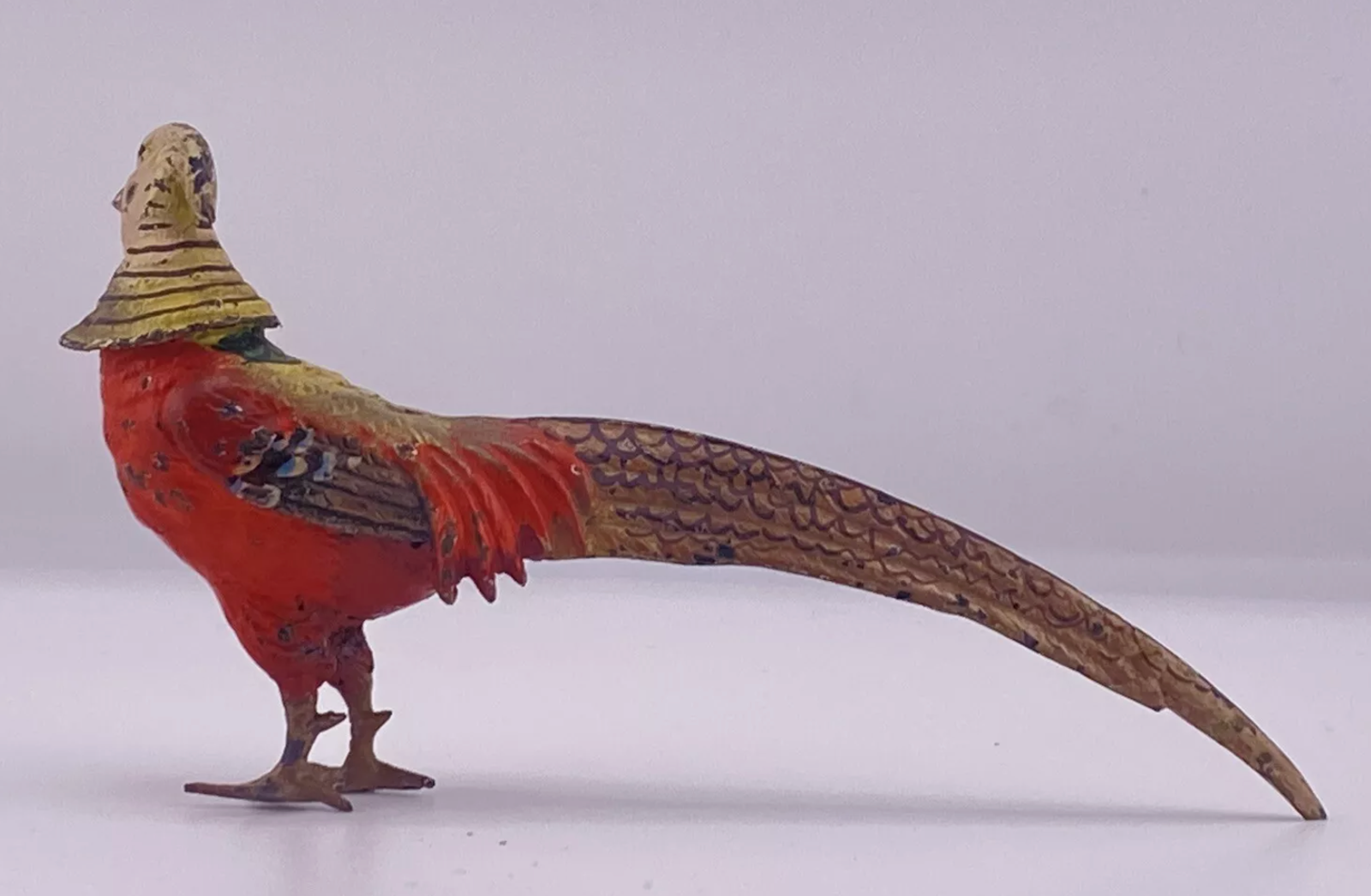 Large Antique Austrian Vienna Cold Painted Bronze Figure of Golden Pheasant 5"L2