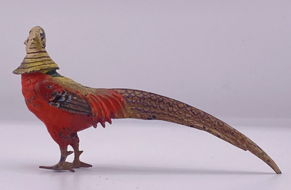 Large Antique Austrian Vienna Cold Painted Bronze Figure of Golden Pheasant 5"L2