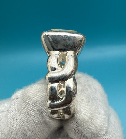 Sturdy Well Made Sterling Silver Ring with Faceted Green Amethyst or Quartz2