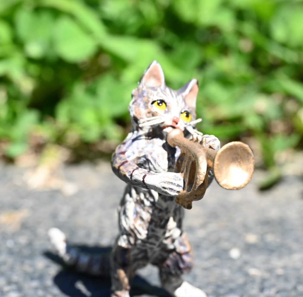 Fritz Bergmann  Austrian Vienna Cold  Painted Bronze Musical Cat Playing Trumpet7