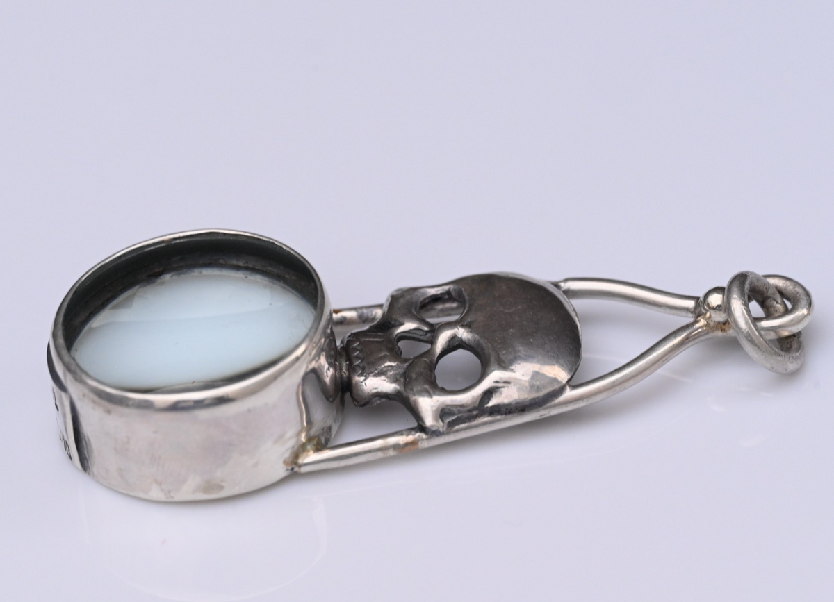 Signed MS Sterling Silver Southwest Jewelers Loupe W/ Human Skull Motif1