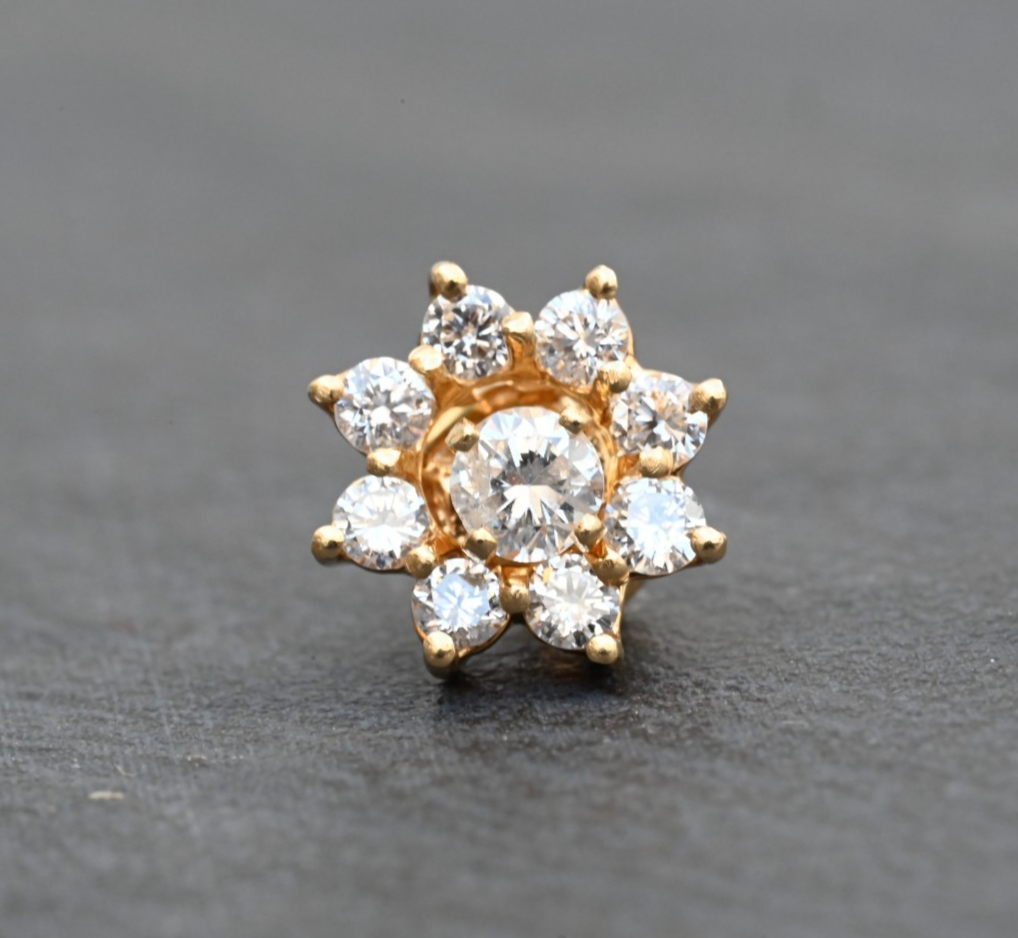 Awesome Pair of Floral Design Diamond Stud Earrings in 14k Yellow Gold1