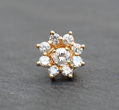 Awesome Pair of Floral Design Diamond Stud Earrings in 14k Yellow Gold1