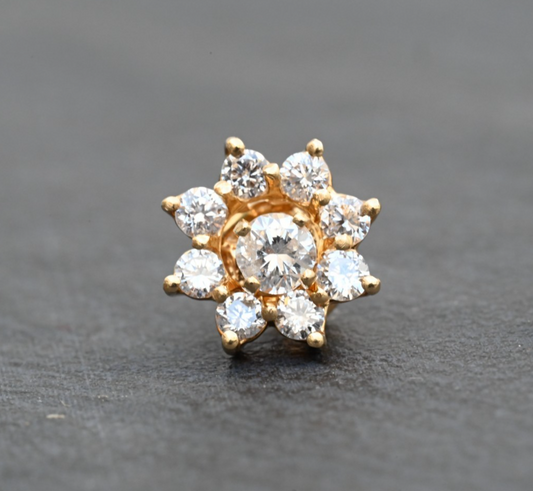 Awesome Pair of Floral Design Diamond Stud Earrings in 14k Yellow Gold1