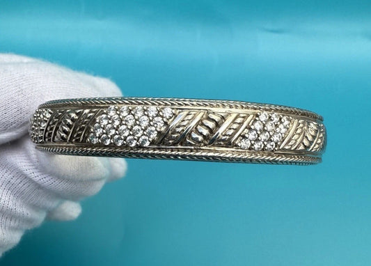 Gorgeous Vintage Judith Ripka Sterling Silver 925 Diamante CZ Cuff Bracelet 0