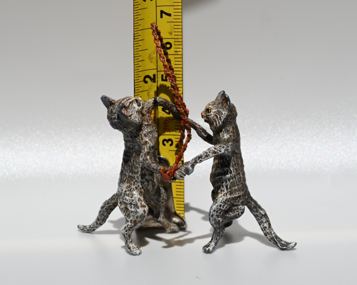 Lovely Austrian Vienna Cold Painted Bronze Figure of Two Cats Playing w/ Rope6