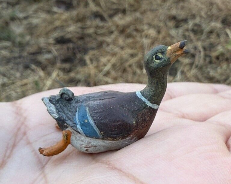 Antique Austrian Vienna Cold Painted Bronze Figure of Cute Mallard Duck Swimming2