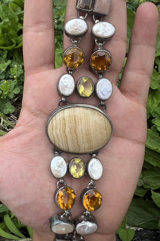 Beautiful Multi Gemstone Citrine, Pearl & Sterling Silver Bracelet0