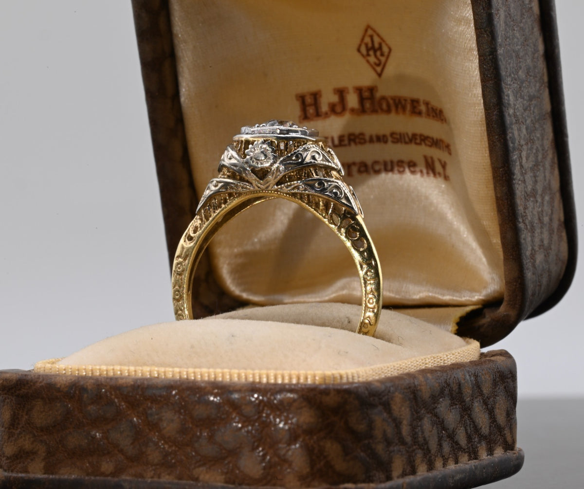 Elegant Antique 14K Bi Color Gold Ring w/ .30 ct Old Mine Cut Diamond IGI Cert1