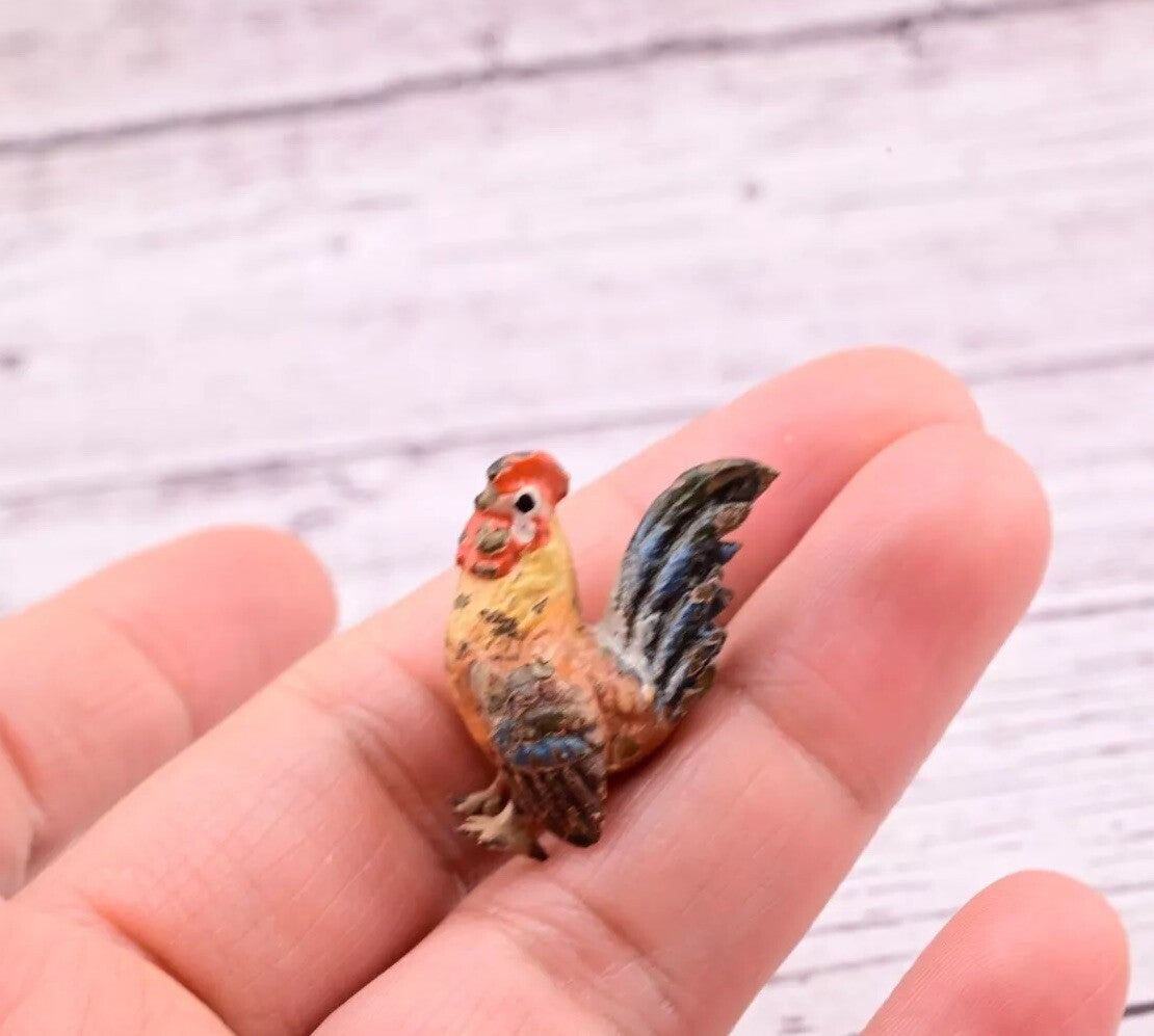 Original & Beautiful Antique Austrian Vienna Cold Painted Bronze of Tiny Rooster16