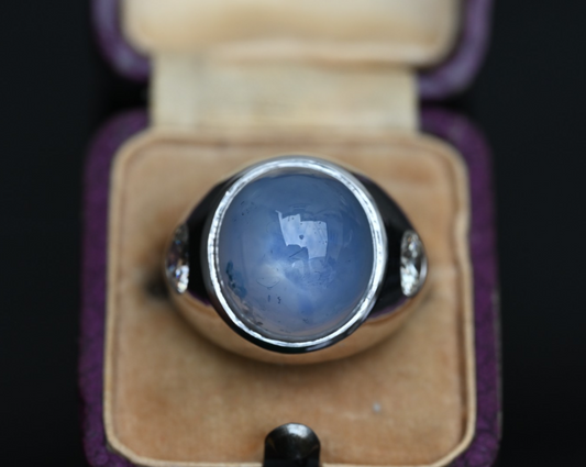 Stunning 22 ct Natural No Heat Blue Star Sapphire 18K White Gold Ring GIA Cert.0
