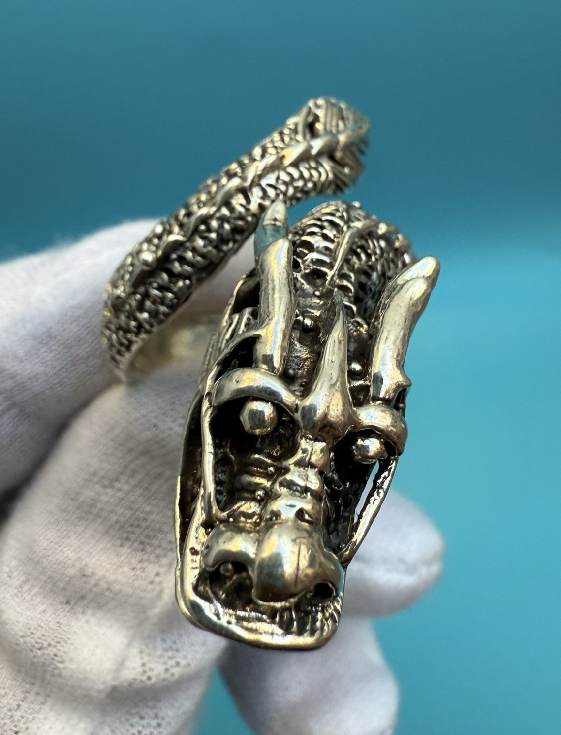 Wonderful Vintage Chinese / Japanese Sterling Silver Dragon Ring3