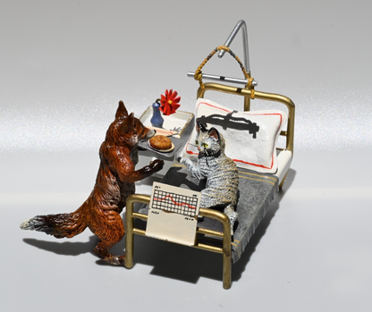 Rare Austrian Vienna Cold Painted Bronze Figure of Fox & Cat in Hospital0