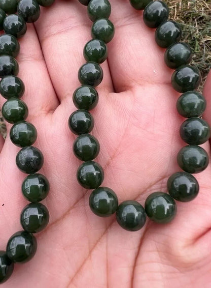 Antique / Vintage Spinach Natural Green Jade Beaded Necklace11