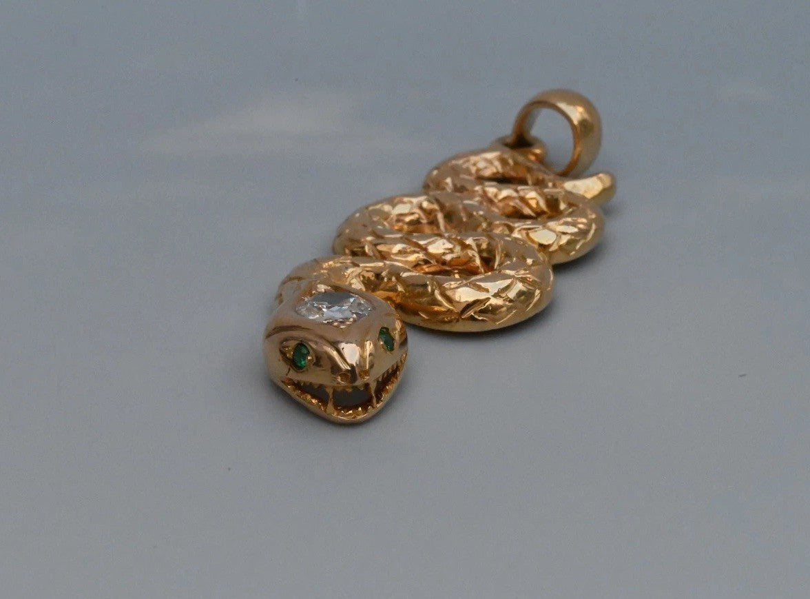 Genuine Antique Victorian 14K Yellow Gold Snake Amulet Pendant GIA Certified1
