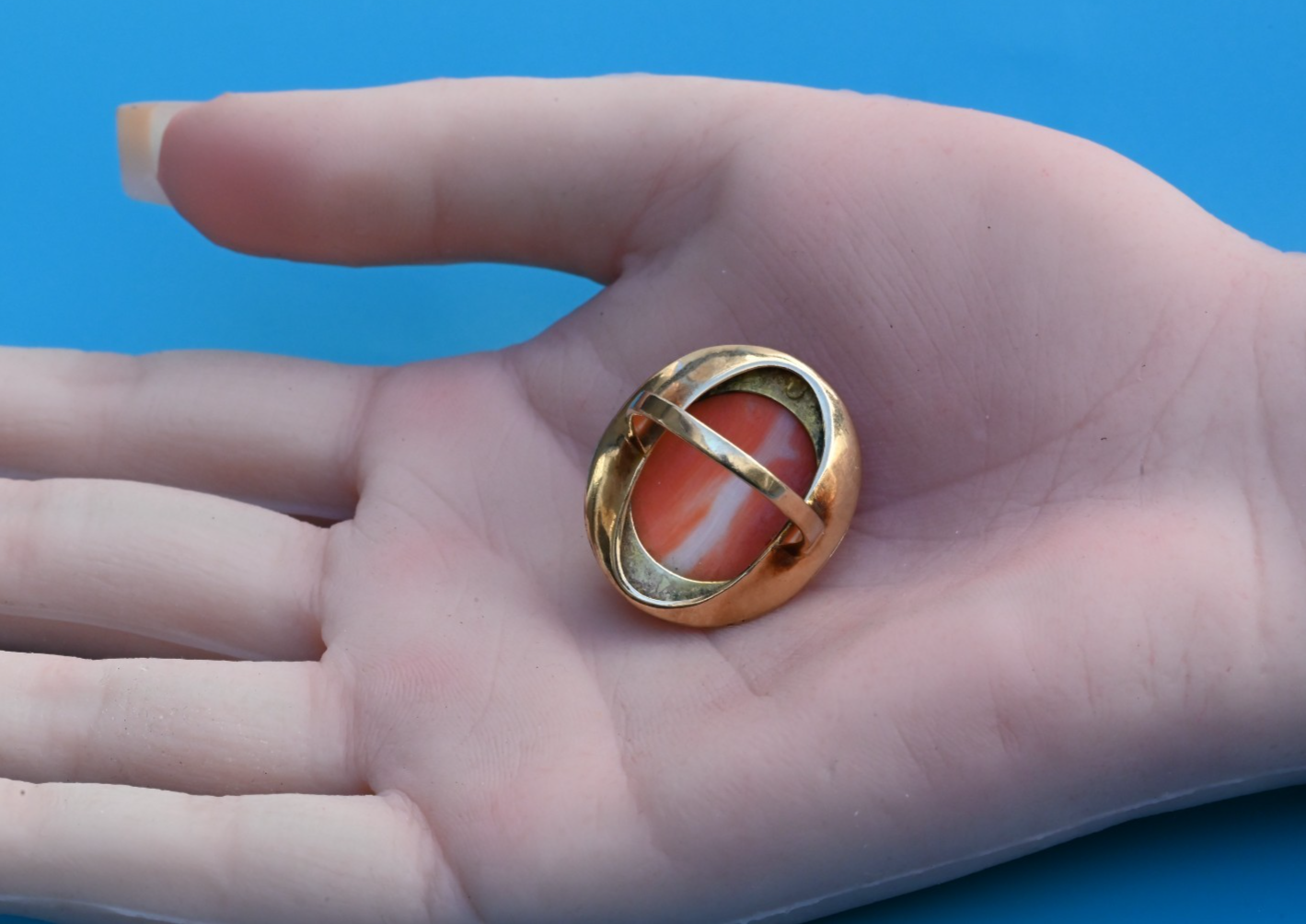 Antique 1900s Italian Carved Natural Red Coral Cameo Ring in 10K Yellow Gold7