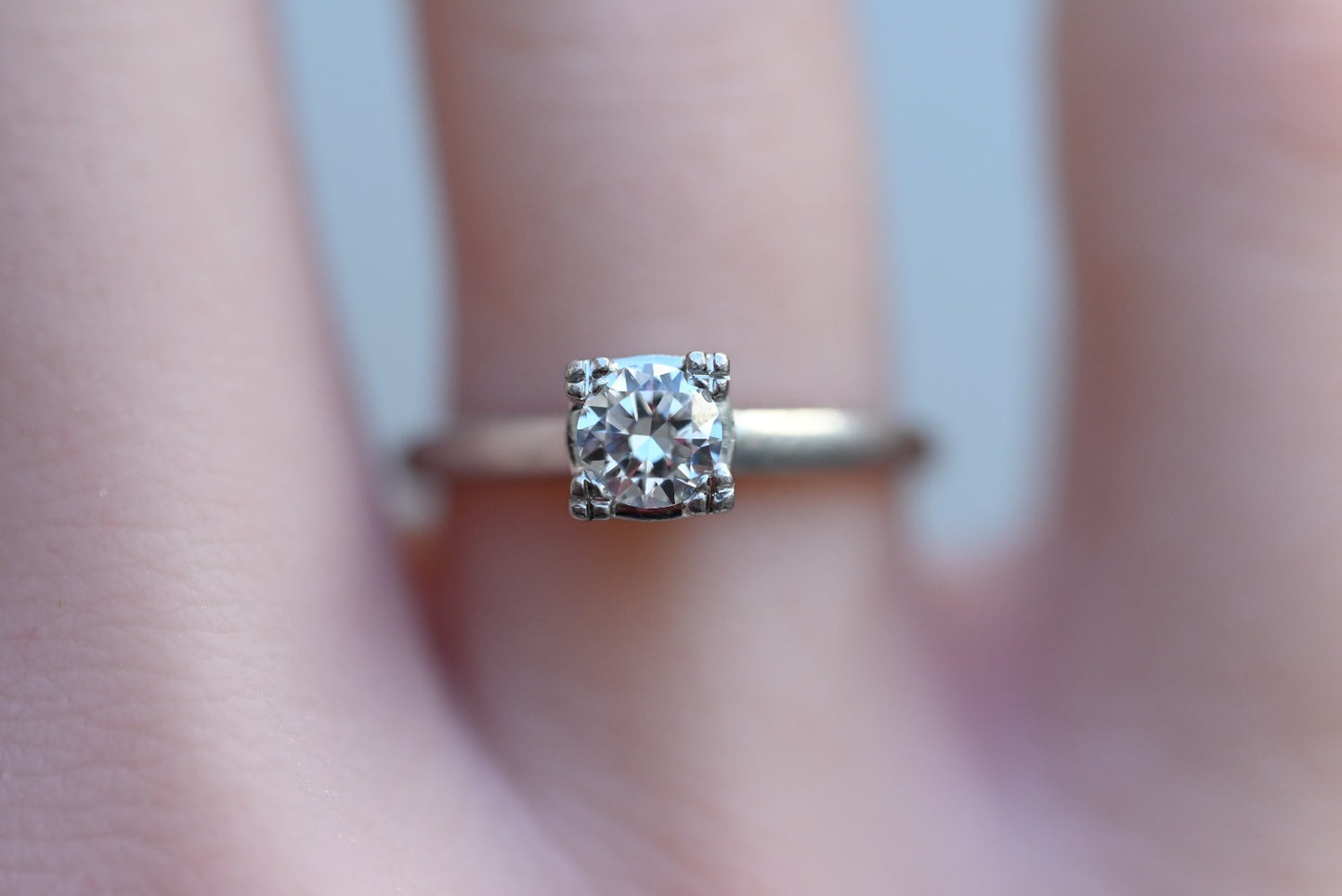Early Vintage Platinum Engagement Ring Solitaire Diamond .40 ct by Prism- Lite2