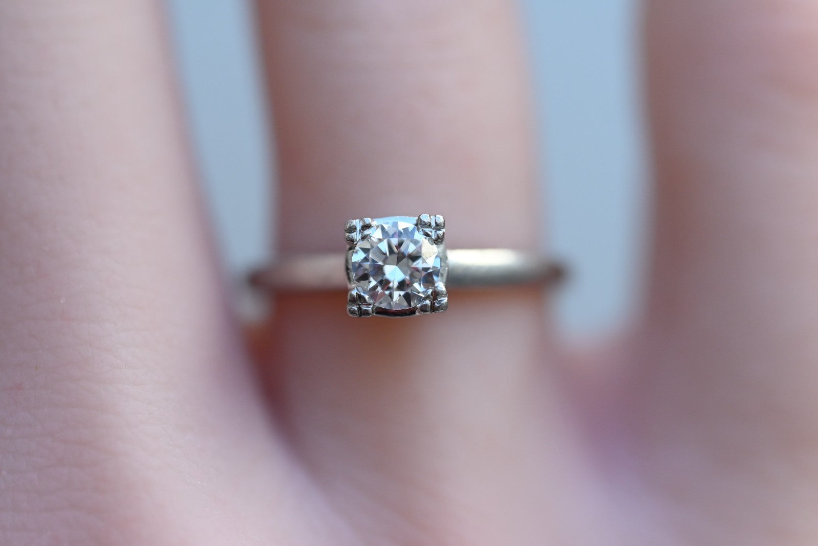 Early Vintage Platinum Engagement Ring Solitaire Diamond .40 ct by Prism- Lite2