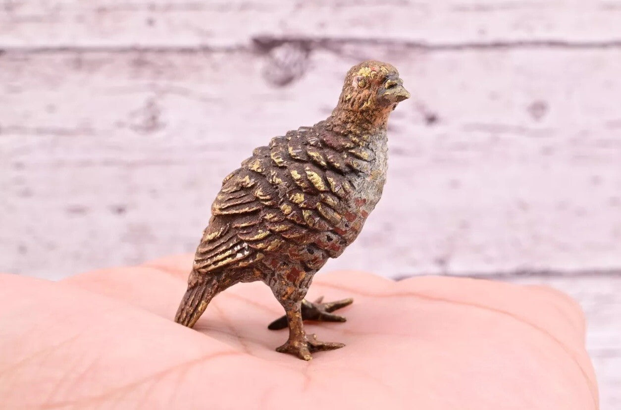 Original Early Antique Austrian Vienna Cold Painted Bronze of Partridge Bird1