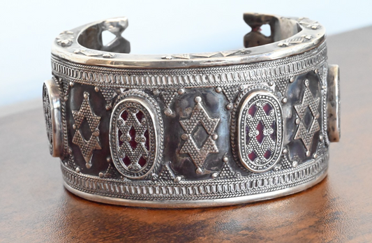 Antique or Vintage Handmade Kazakh Silver Cuff Bracelet (Bilezek) Star Design1